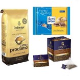 Кофе в зернах, чай пуэр и шоколад